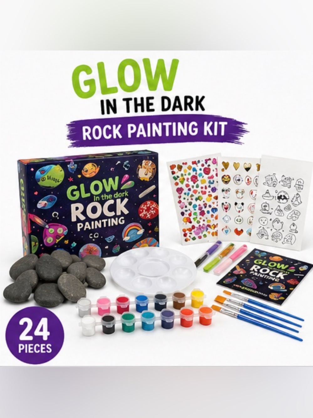 STEM Creative Rock Painting Kit with Glow Paints